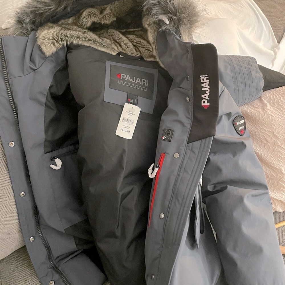 PAJAR BOMBER JACKET, size: large, color:graphite/silver, 100% polyester, 28”L